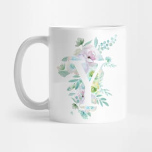 Botanical alphabet Y green and purple flowers Mug